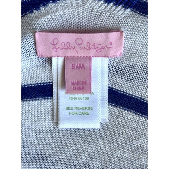 Lilly Pulitzer Linen Striped Open Front Cardigan Women's White Blue Sweater S/M - Picture 4 of 5